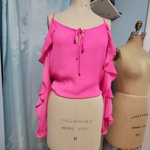 Ruffled cold shoulder top
